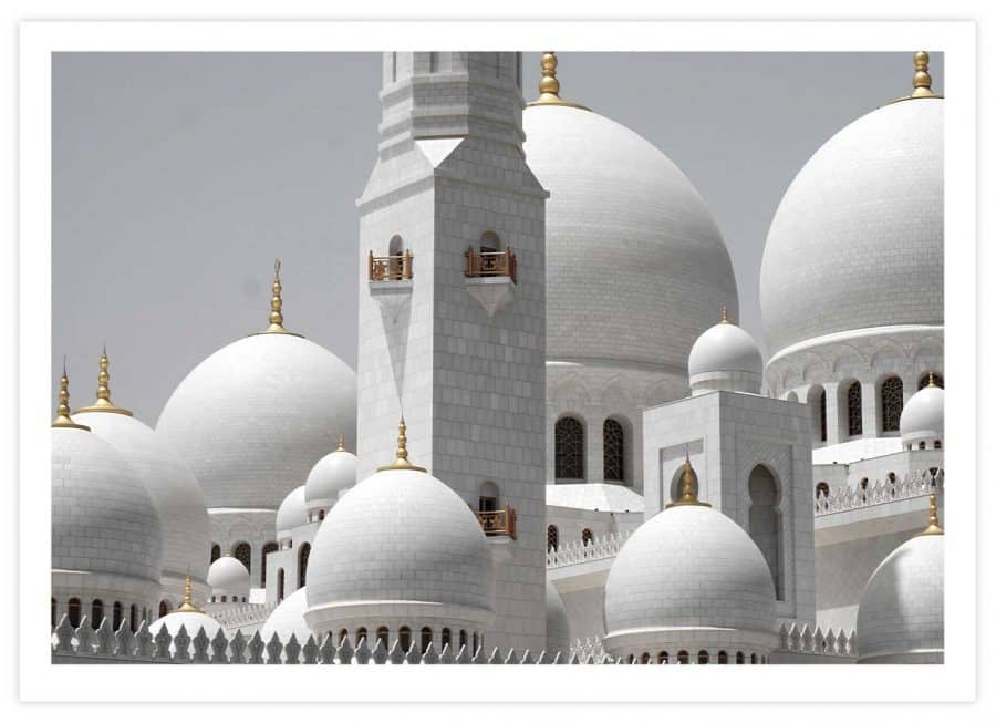 Black&White Moschee mit goldenen Akzenten Poster Querformat mit Passepartout