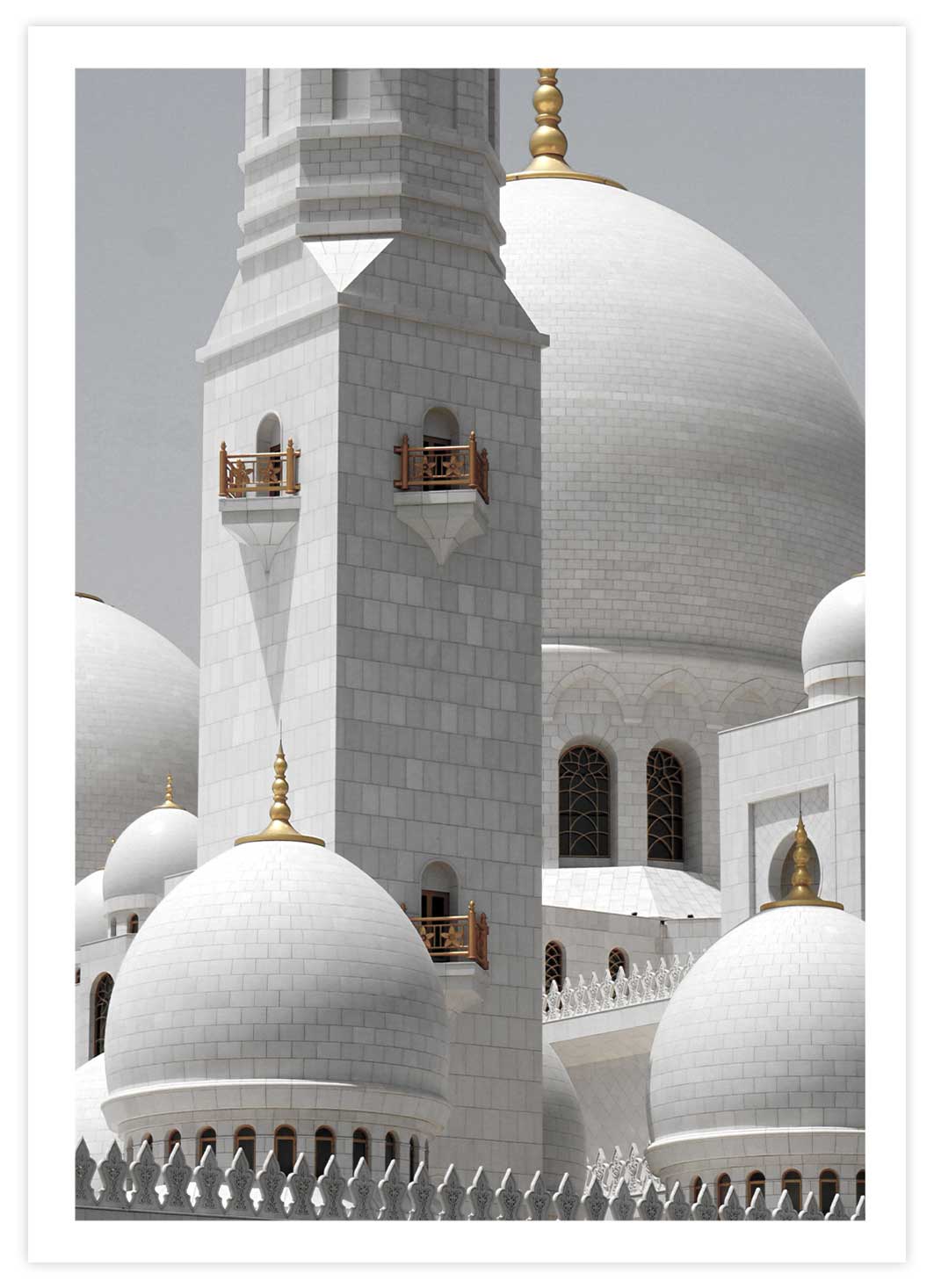 Black&White Moschee mit goldenen Akzenten Poster mit Passepartout