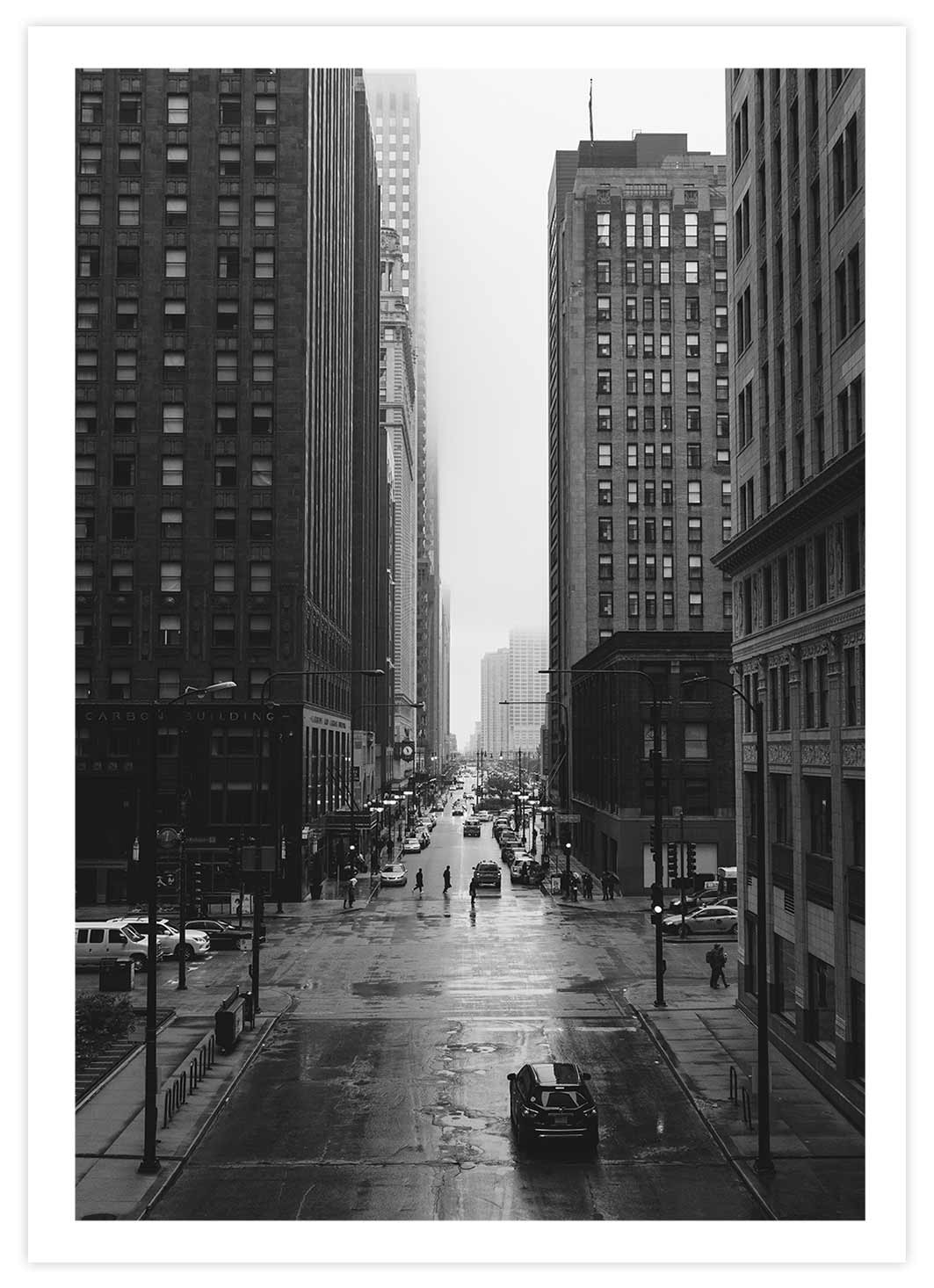 Black&White Straßen von Chicago Poster mit Passepartout