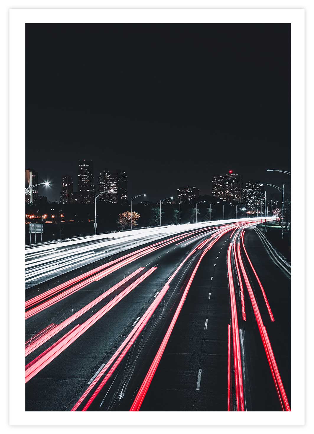 Straße bei Nacht Poster mit Passepartout